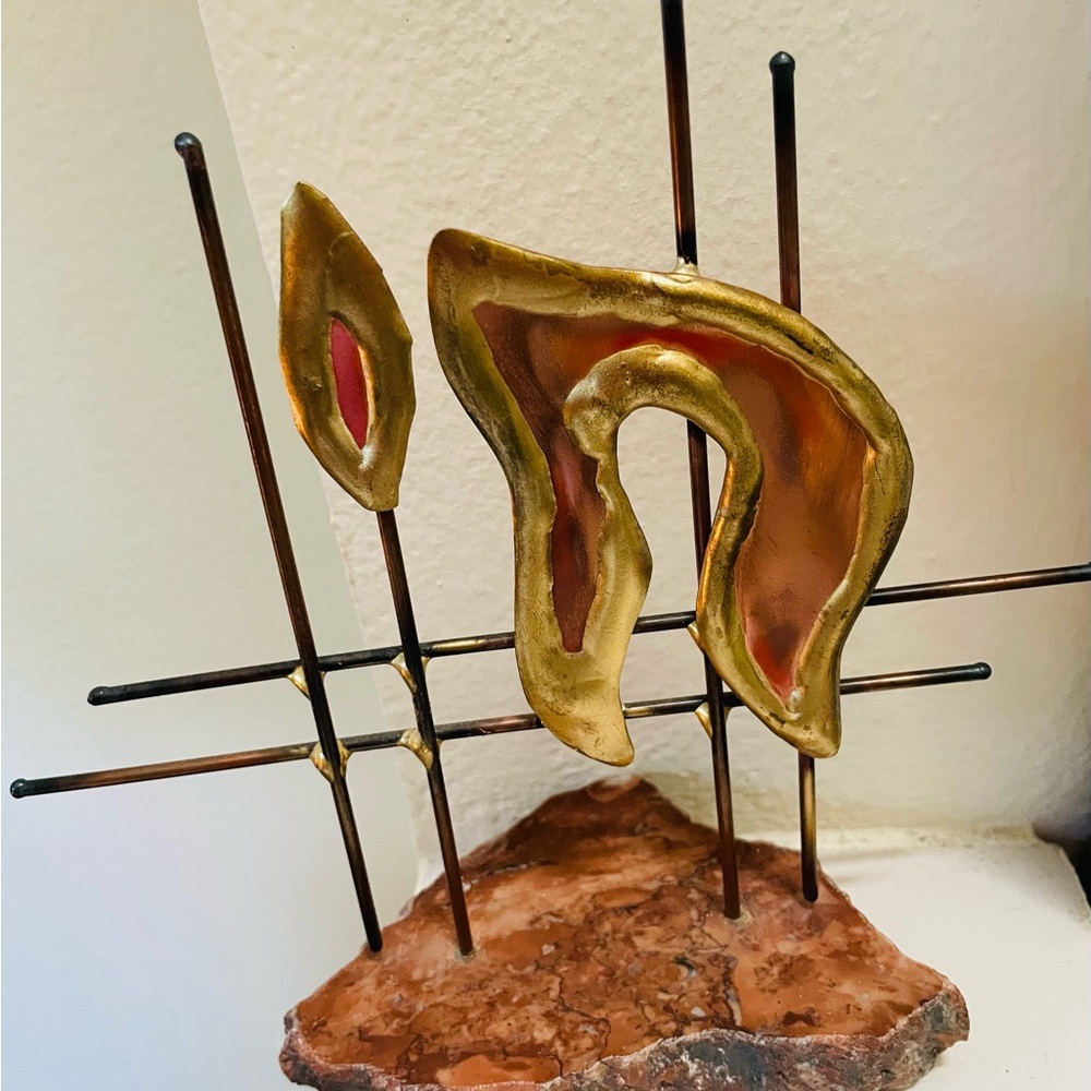 Gary Rosental(1953-2023)-judaica artist-table top CHAI/alive-sculpture-signed